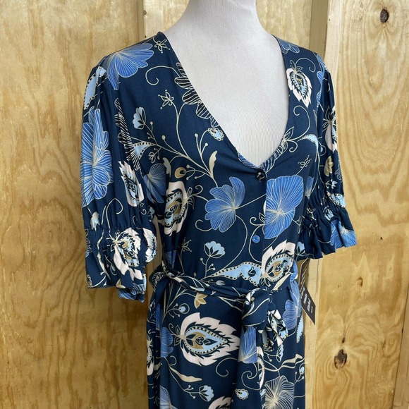 Tuckernuck M Willa Dress Midi Button Front Tiered Floral Nouveau Short Slv NWT - Picture 3 of 11